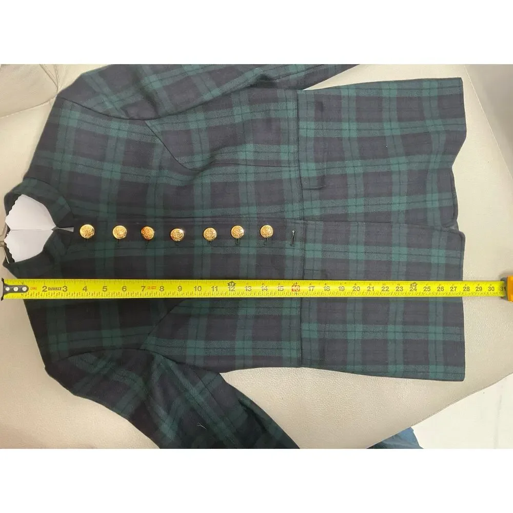 Vtg Talbots Women’s Wool Navy Green Tartan gold buttons military-style blazer 6 - Picture 13 of 16